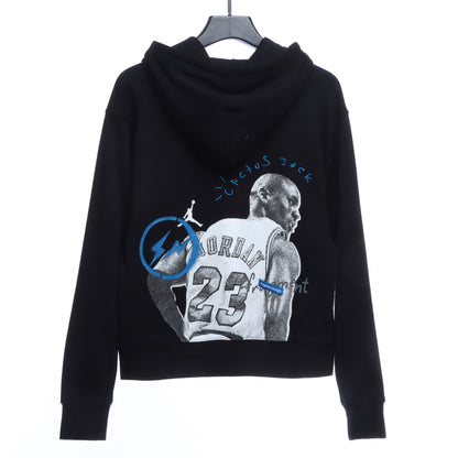 AJ x Travis ScottxFragment Design Triple Joint AJ Portrait Lightning Logo Print Hoodie