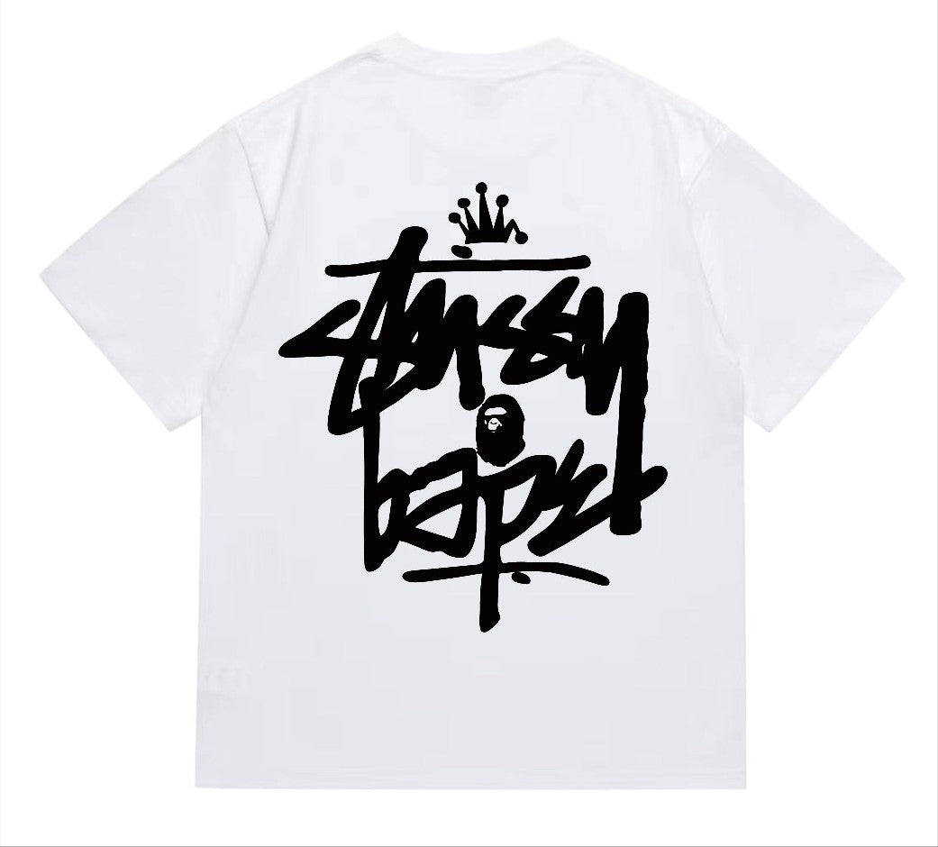 BAPEStuss! Black Color logo lettering Tee