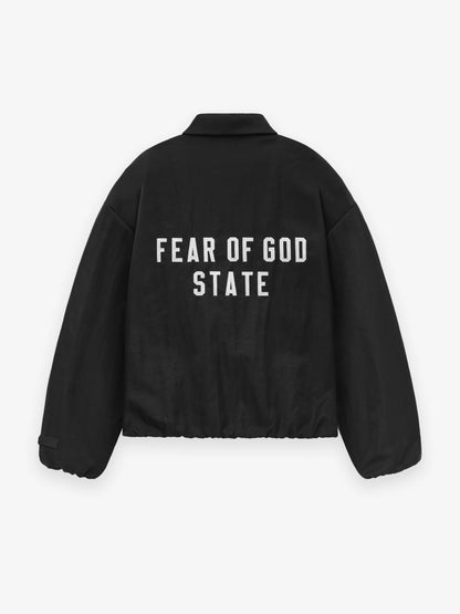 FEAR OF GOD ESSENTIALS 24FW stand collar windbreaker with appliqu茅 letter embroidery.