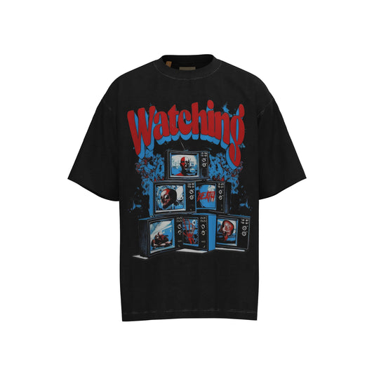 Gallery Dep Retro black-and-white TV set printing and washing to make old short sleeves