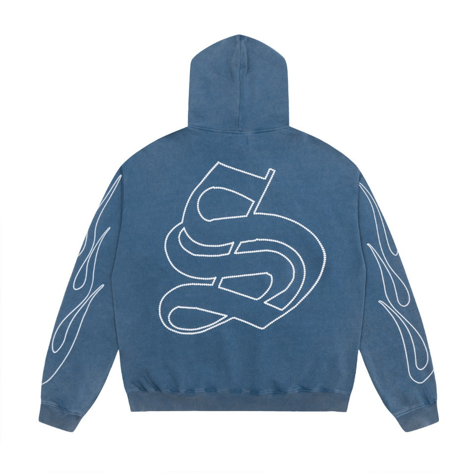 Saint Mich@el tears washed distressed salt-treated 400g heavy-weight vintage terry cloth hoodie JEL5A7W2