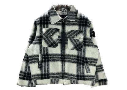 Stone 1sland Black and White Checkered Wool-cotton Padded Jacket