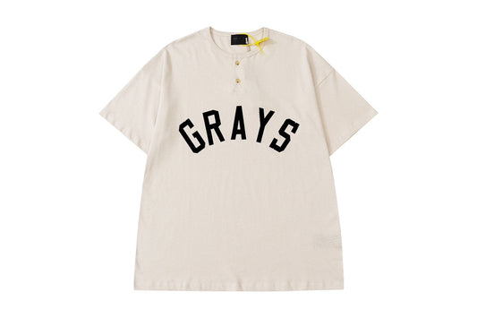 FEAR OF GOD GRAYS Henley collar letter flocking print short T-shirt