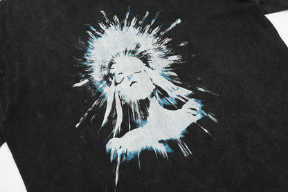 Gallery Dep Under the light, the portrait of the goddess is printed and washed to make old short sleeves.