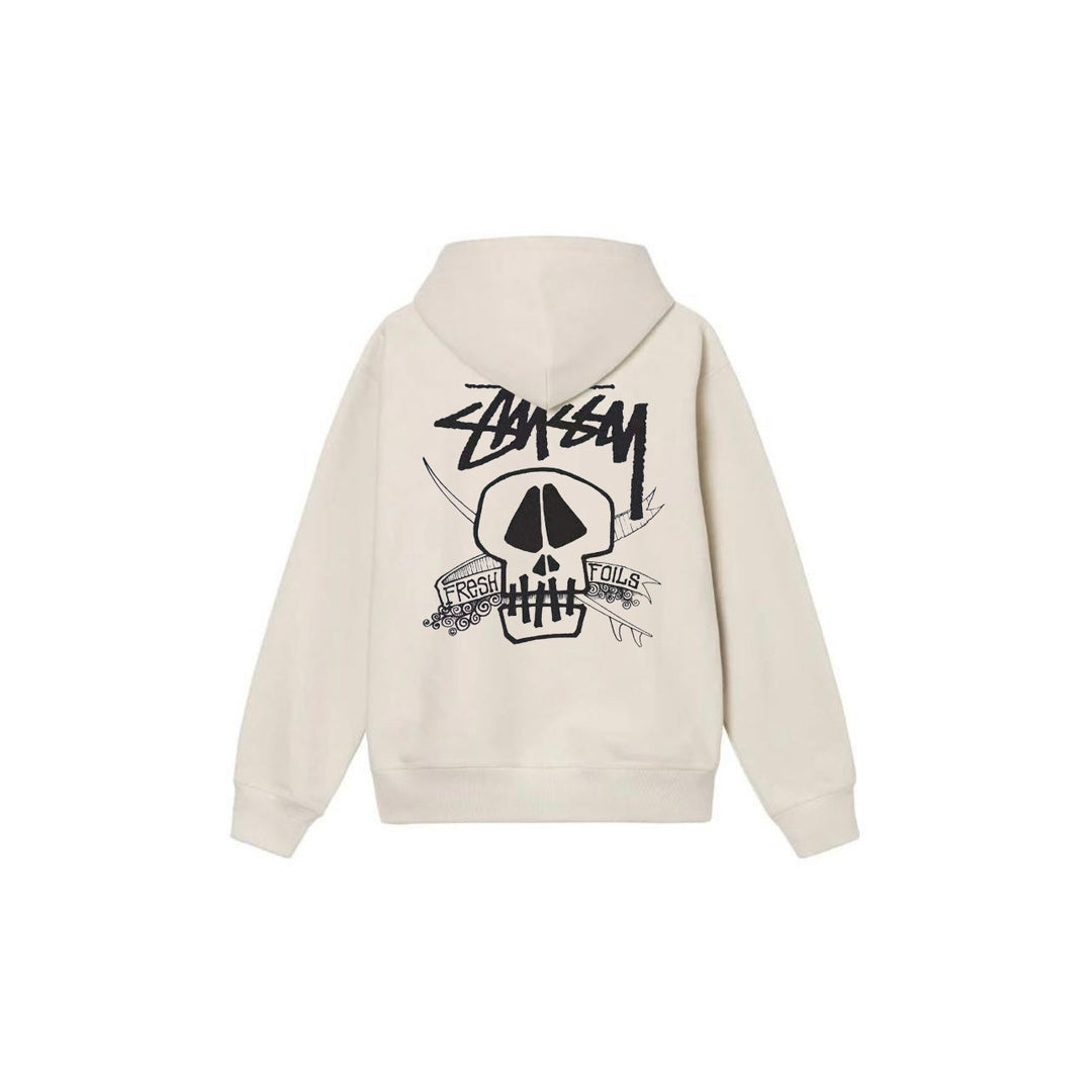 Stu$$y SS24 Casual Lettering Round Neck Skull Graphic Printed Crewneck Hoodie