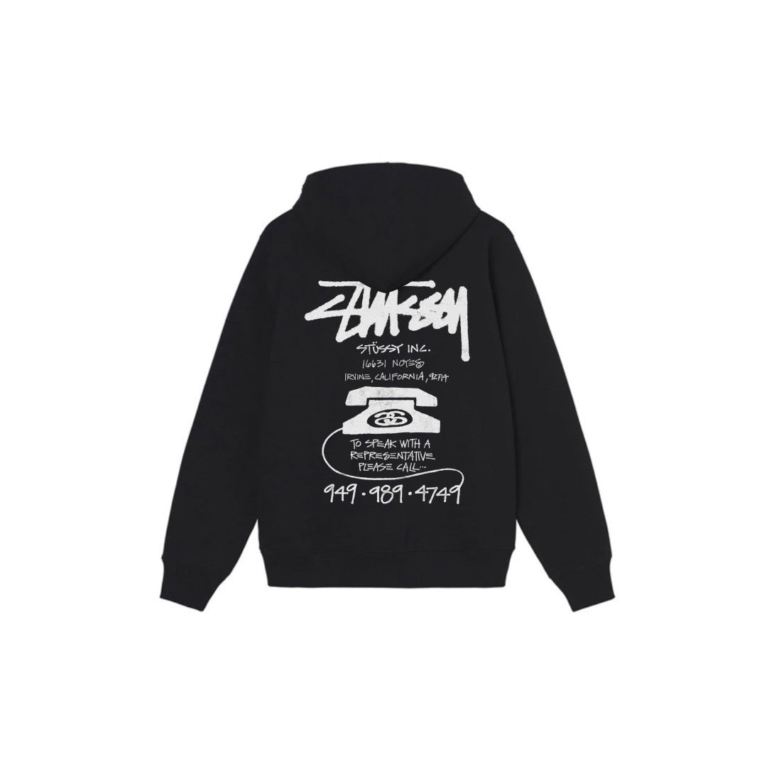 Stu$$y OLD PHONE TEE pigment dyed graphic print hoodie with vintage phone design