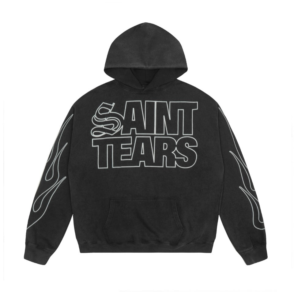 Saint Mich@el tears washed distressed salt-treated 400g heavy-weight vintage terry cloth hoodie JEL5A7W2