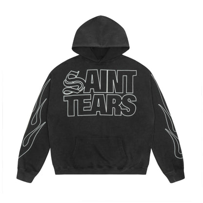 Saint Mich@el tears washed distressed salt-treated 400g heavy-weight vintage terry cloth hoodie JEL5A7W2