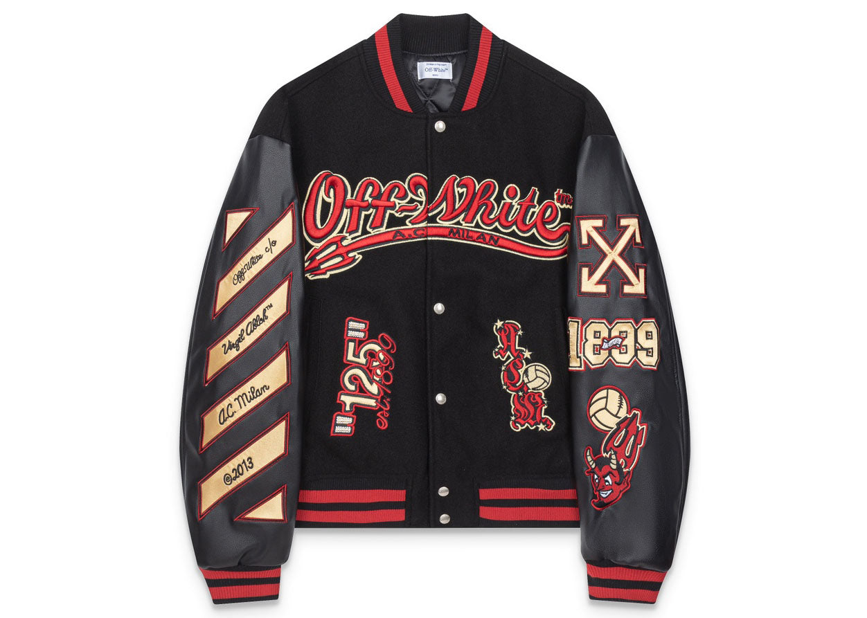 Off-White Embroidered Patchwork Leather Jacket