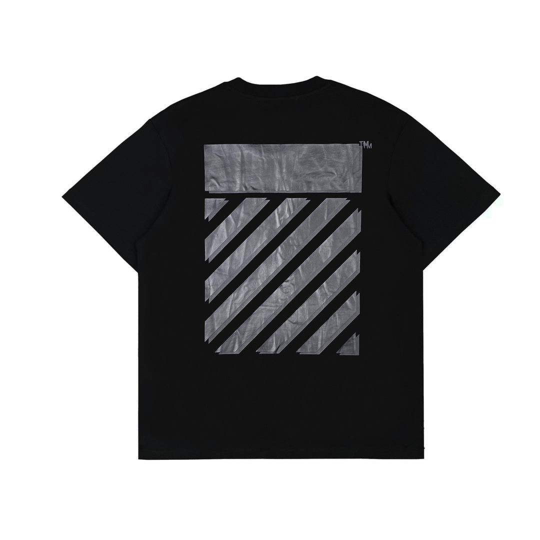 Ow overlapping slash printed short-sleeved black tape T-shirt