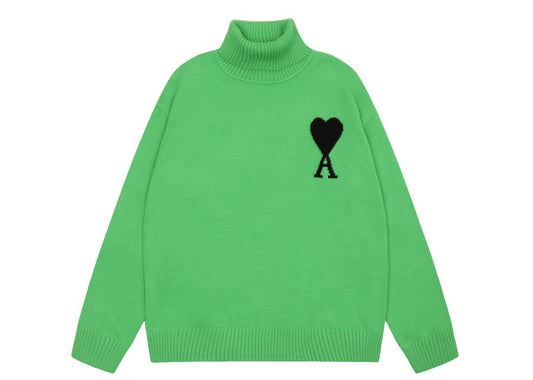 Am1 2024SS classic green jacquard big heart turtleneck sweater ETTZ2XCT