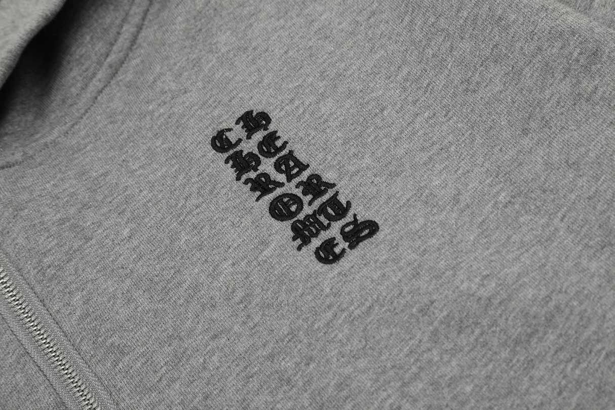 Chrome Hearts gray embroidered and printed heavy-duty zip-up hoodie