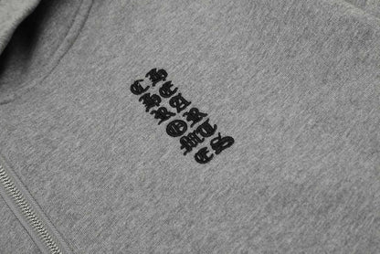 Chrome Hearts gray embroidered and printed heavy-duty zip-up hoodie