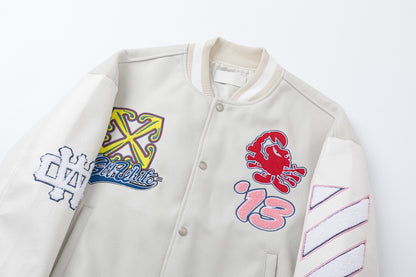Off-White Embroidered Patchwork Leather White Jacket