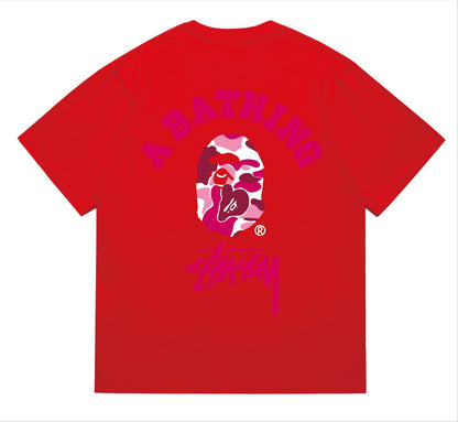 BAPEStuss! Pink Color Camo By Bathing Tee