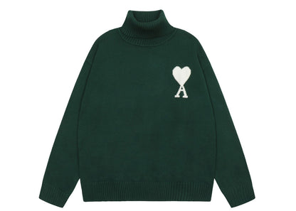 Am1 2024SS classic green jacquard big heart turtleneck sweater 8T1FMSP1