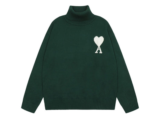 Am1 2024SS classic green jacquard big heart turtleneck sweater 8T1FMSP1