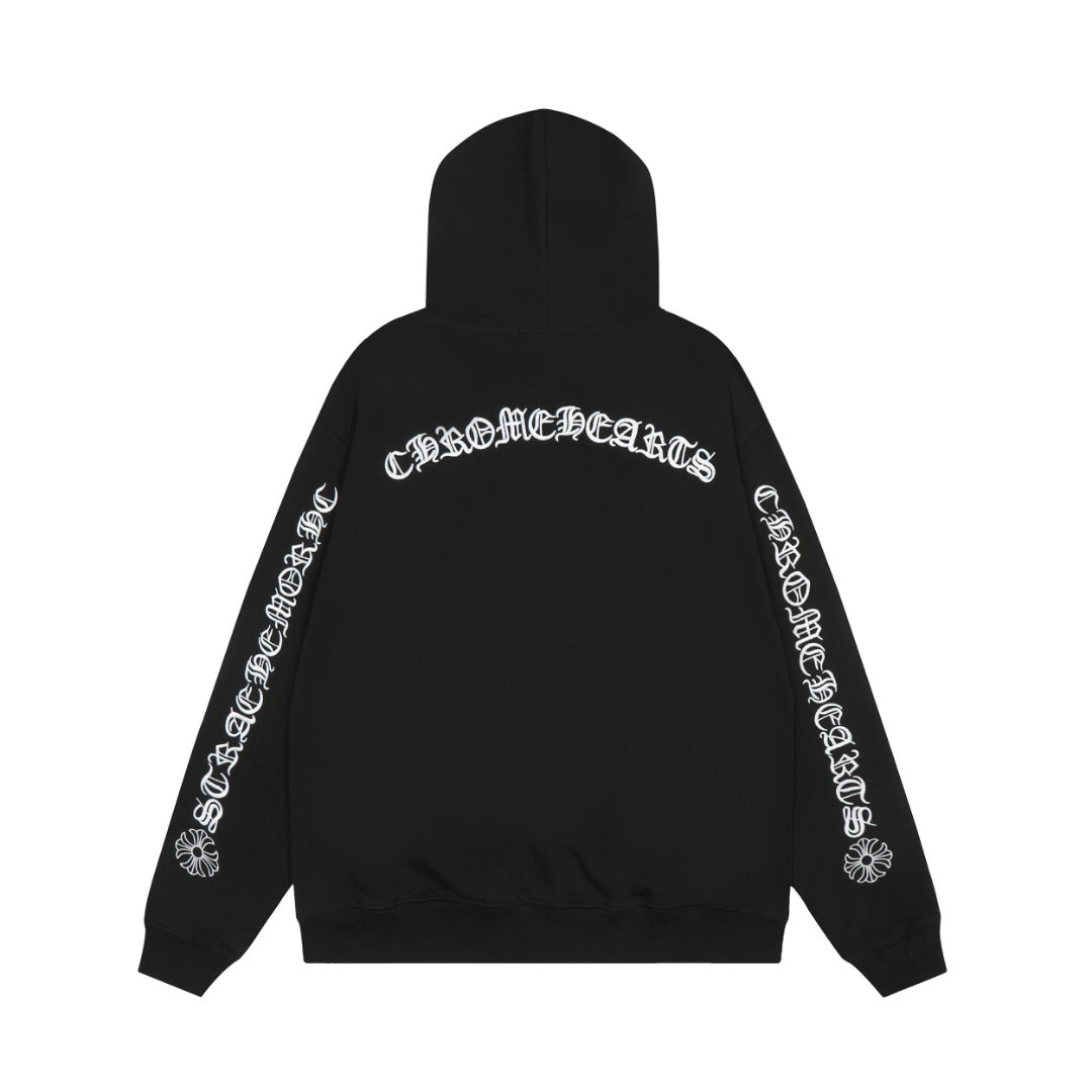 Chrome Hearts black embroidered and printed heavy-duty zip-up hoodie C6BFSIQX