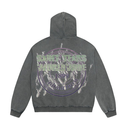 Saint Mich@el tears washed distressed salt-treated 400g heavy-weight vintage terry cloth hoodie in gray