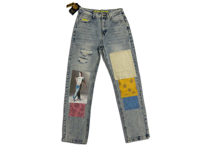 Drew House Smiley Face Digital Picture Sticker Stitching Jeans