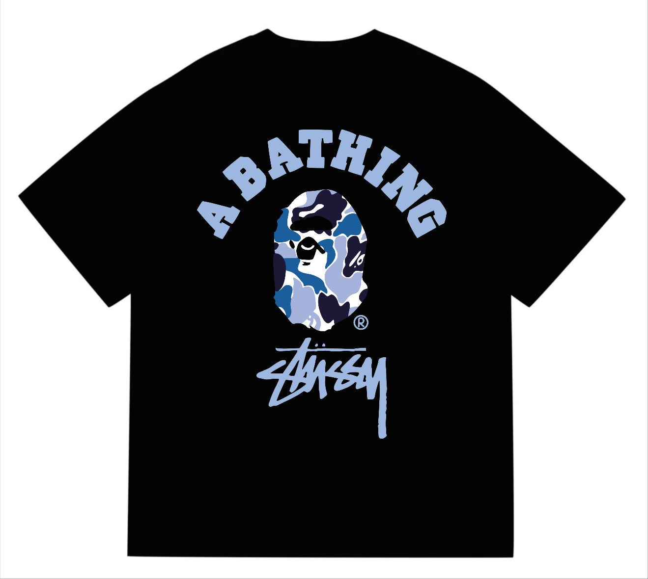 BAPEStuss! Blue Color Camo By Bathing Tee