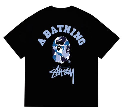 BAPEStuss! Blue Color Camo By Bathing Tee