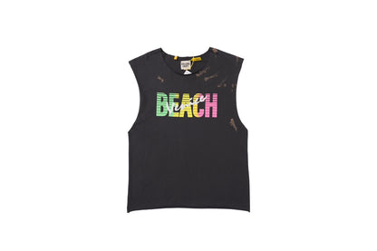 Gallery Dep Make old sleeveless shoulder color letter printed short-sleeved T-shirts