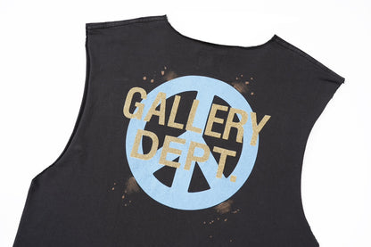 Gallery Dep Make old sleeveless shoulder color letter printed short-sleeved T-shirts
