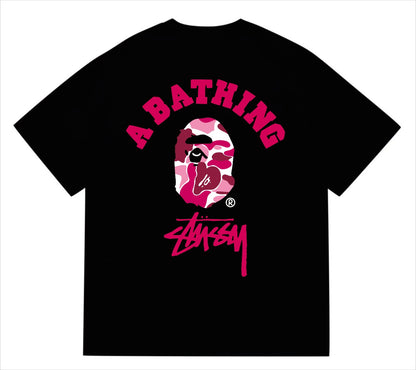 BAPEStuss! Pink Color Camo By Bathing Tee