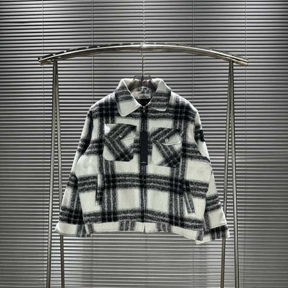Stone 1sland Black and White Checkered Wool-cotton Padded Jacket