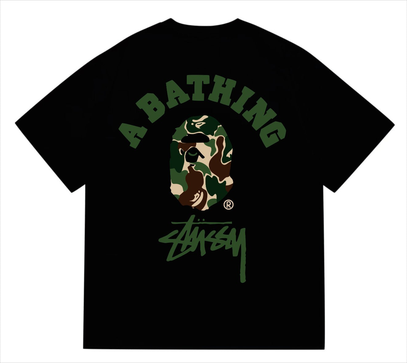 BAPEStuss! Green Color Camo By Bathing Tee