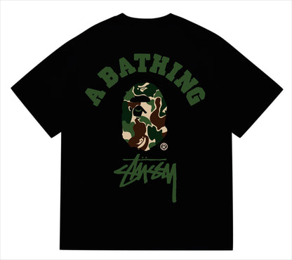BAPEStuss! Green Color Camo By Bathing Tee